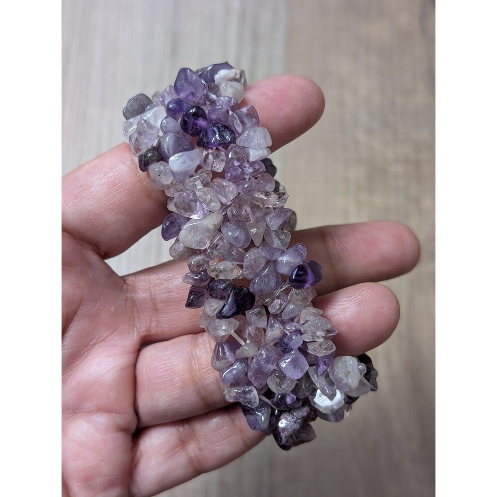 Amethyst Chip Wide Stretchy Bracelet Gemstone Purple